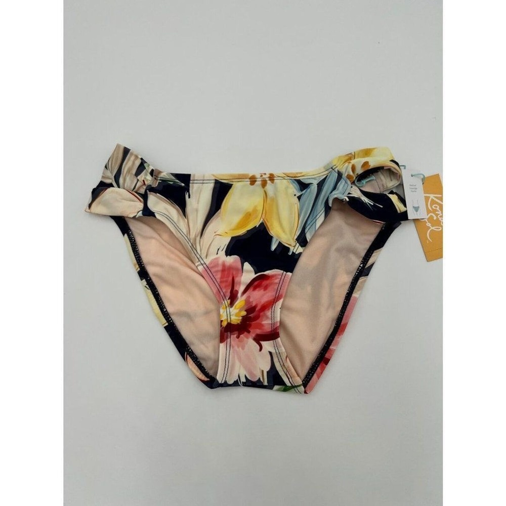 Kona Sol Womens Tropical Floral Hipster Bikini Bottom Navy Blue Size XS New
